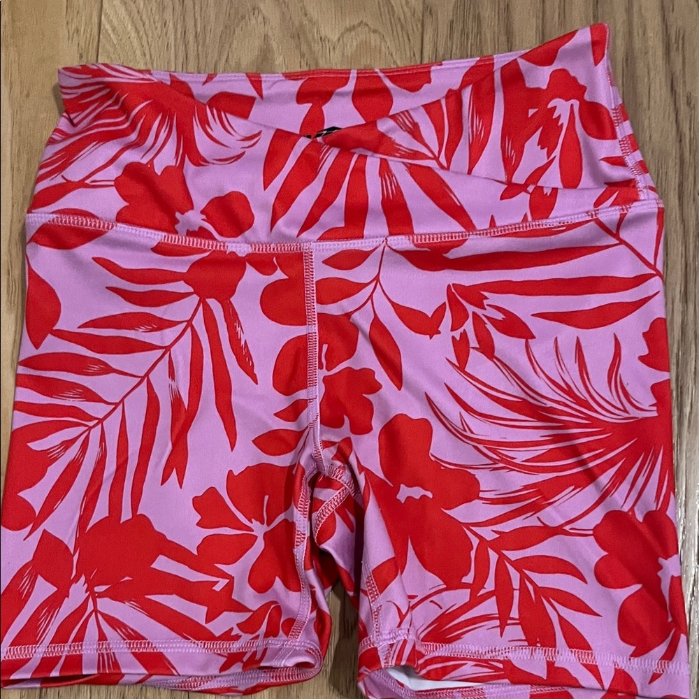 Avia Red and Pink Floral Biker Shorts